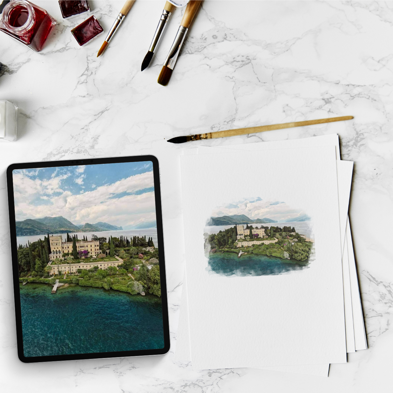 Custom Watercolour Wedding Venue Illustration