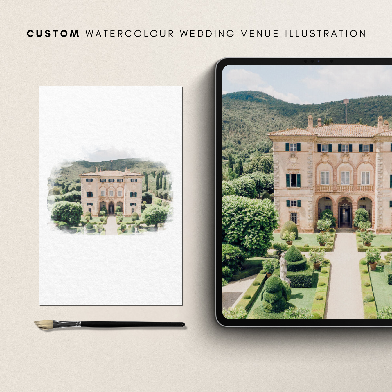 Custom Watercolour Wedding Venue Illustration